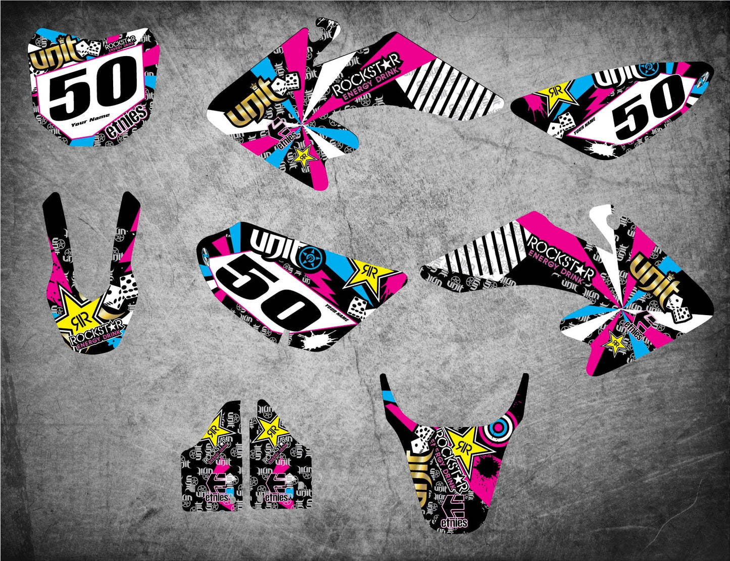 Custom Graphics Full Kit for Honda CRF 50 2013-2018 RUSH STYLE Stickers