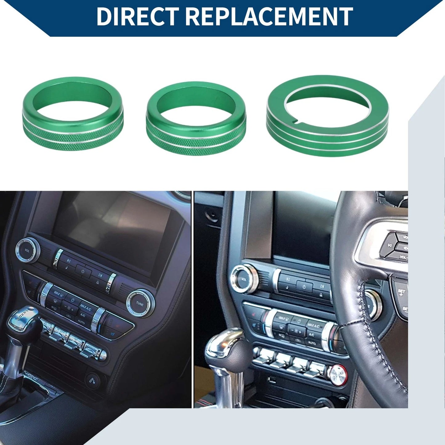 Headlight Switch Knob Cover for Ford Mustang 2015-2021 - 3 x Green Covers