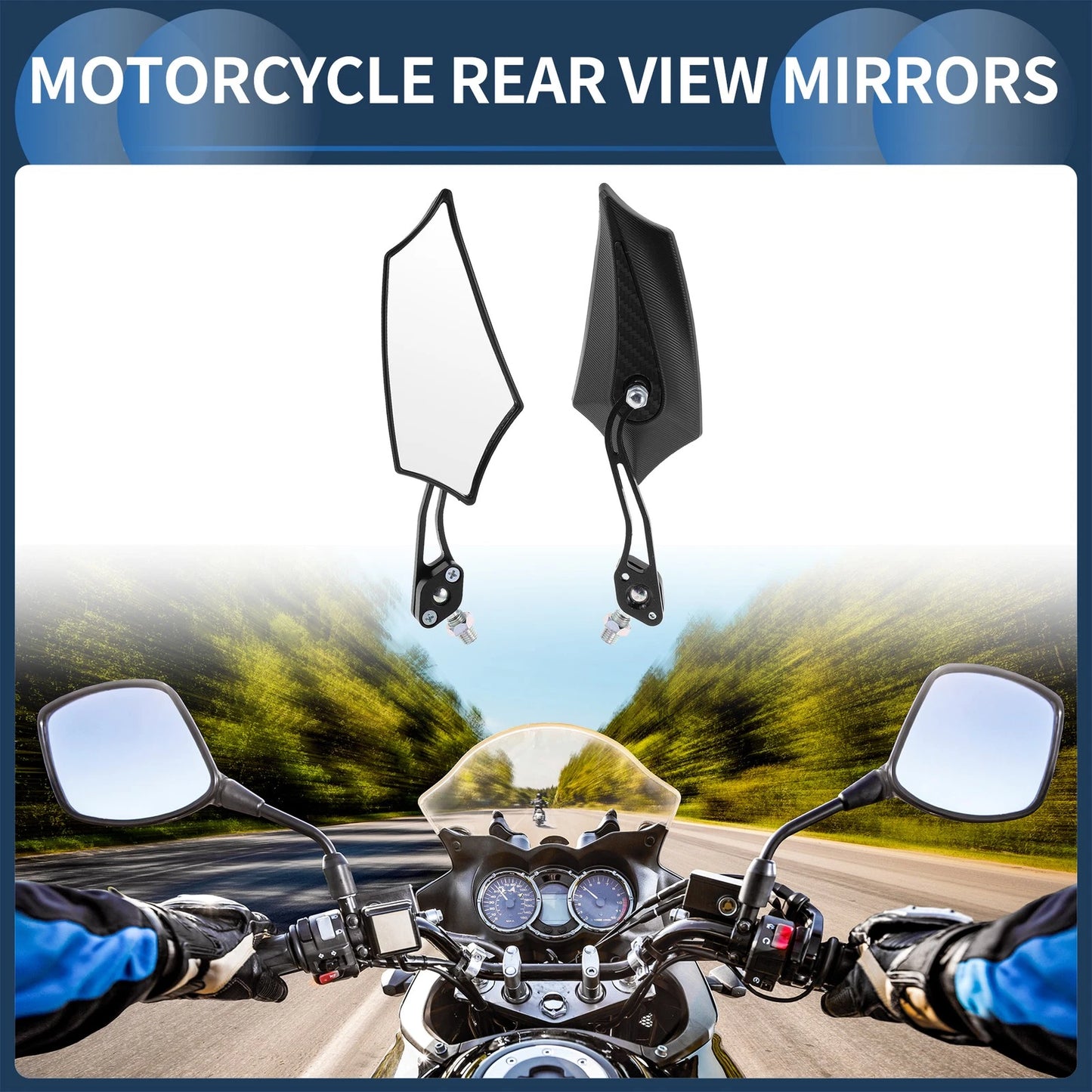 M8/M10 Rear View Mirror Handlebar Mirror Black Plastic 1 Set for Motorcycle