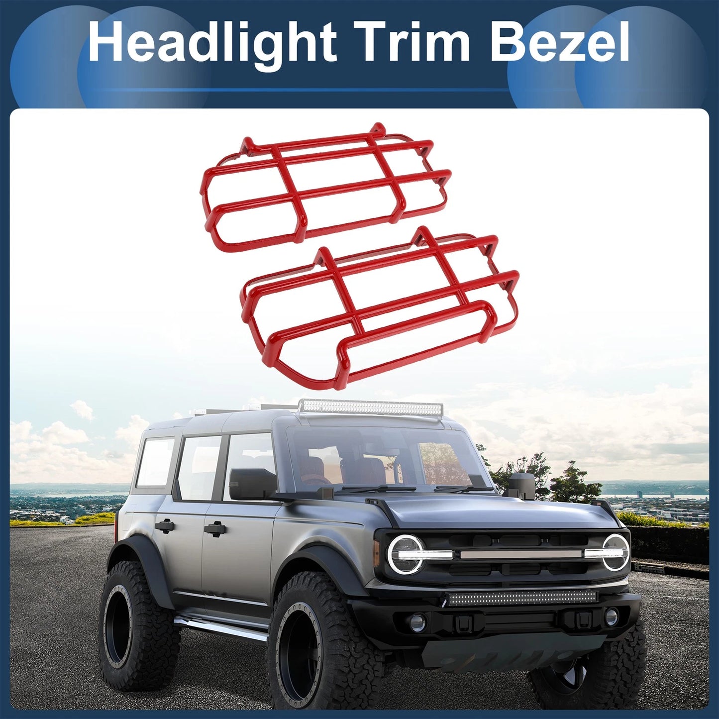 Headlight Trim Bezels for Ford Bronco 2021-2023 (2 x Red)