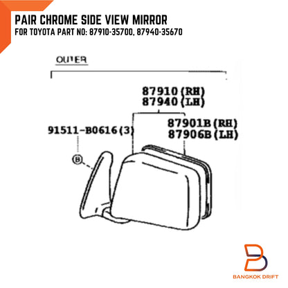 Chrome Manual Side Mirrors for Toyota Hilux Ute Tiger D4D (1997-2004)