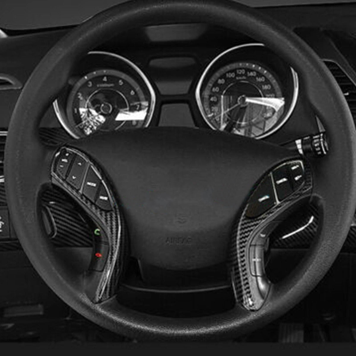 2 x Carbon Steering Wheel Switch Trim Covers for Hyundai Elantra (2011–2016)