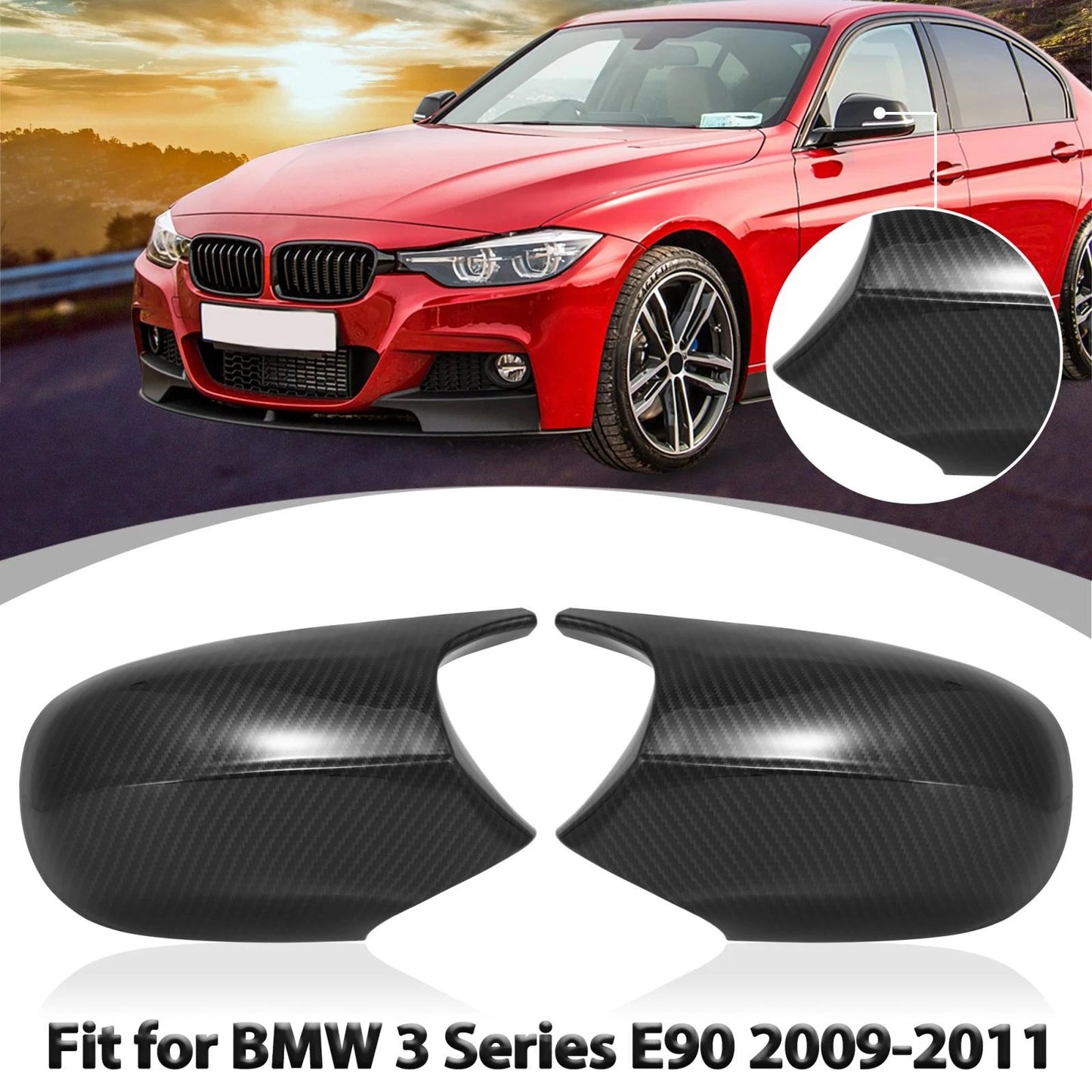 Carbon Fiber Rear View Mirror Covers for BMW E90 E91 E92 LCI (2008-2013)