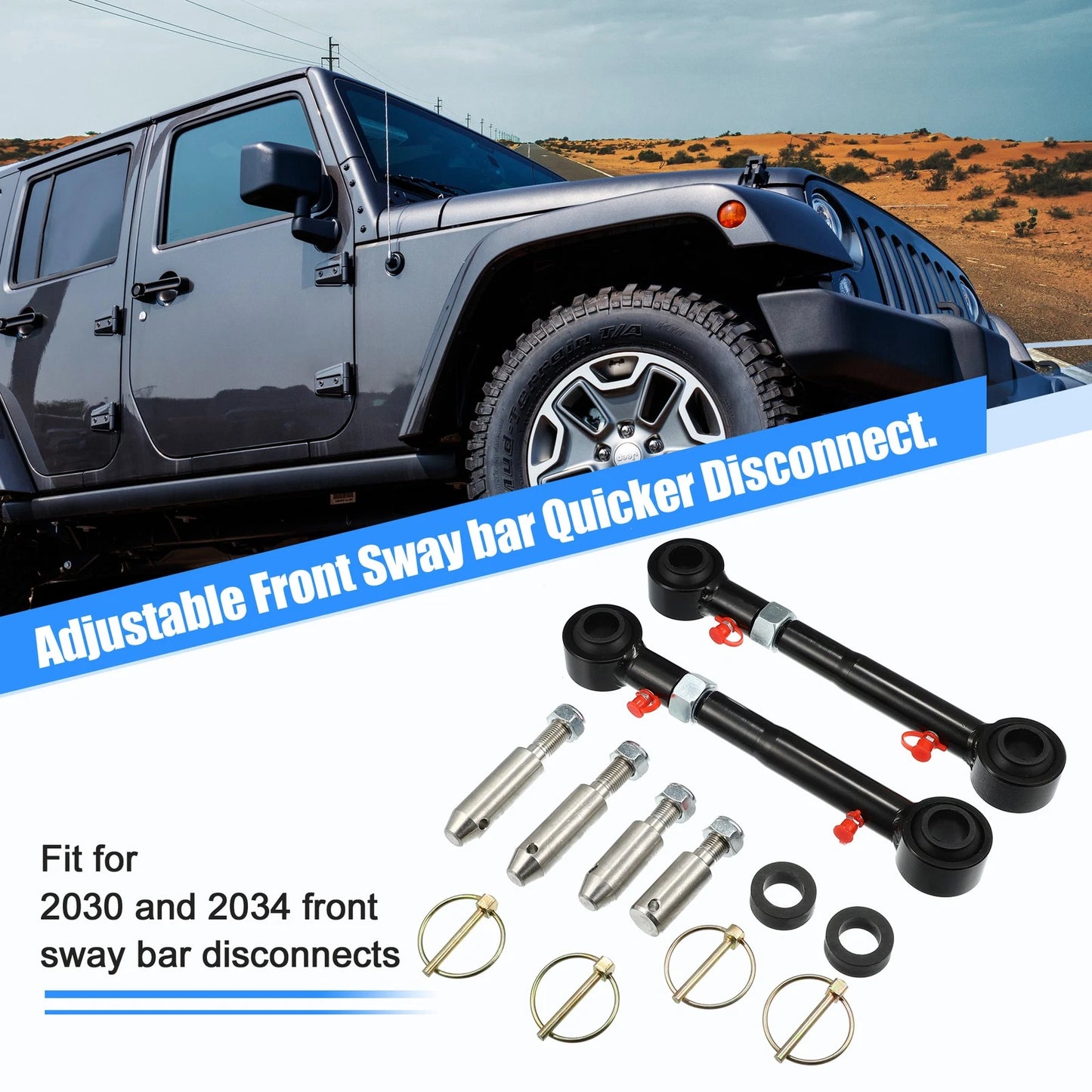 2 x 2.5"-6" Adjustable Sway Bar Quick Disconnect End Links for Jeep Wrangler (2007-2018)