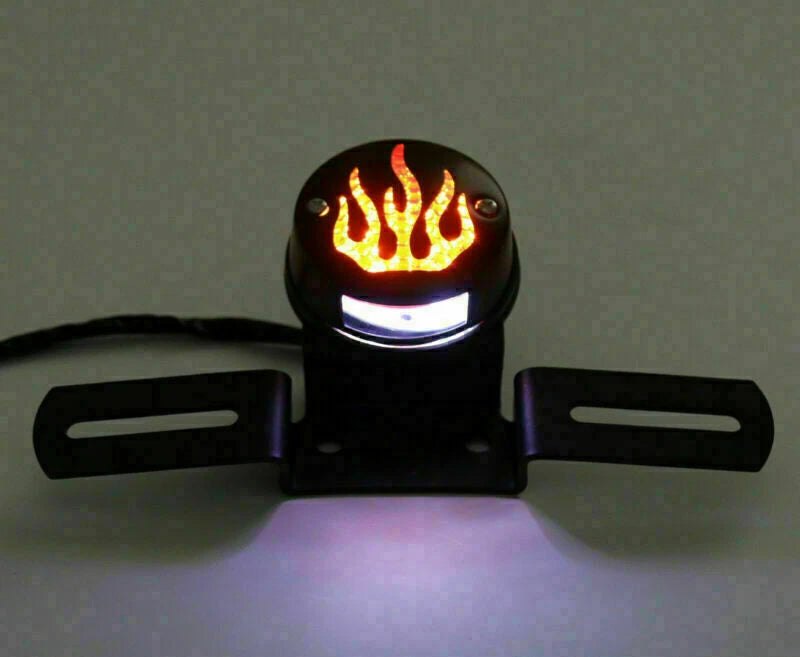 Flame Tail Light with Bracket for ATV Cafe Racer Bobber Chrome
