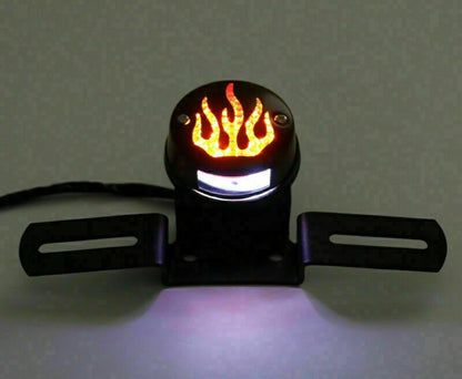 Flame Tail Light with Bracket for ATV Cafe Racer Bobber Chrome