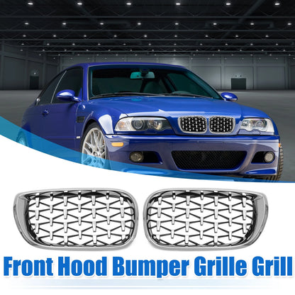 1 x Pair Front Grille for BMW 3 Series E46 (2002 - 2005) Silver Tone