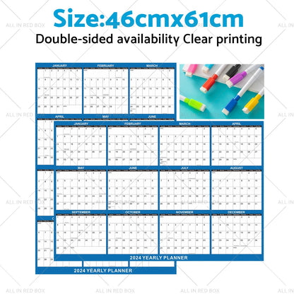 18 x 24 Inch 2024 Erasable Wall Calendar Planner - Navy