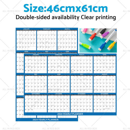 18 x 24 Inch 2024 Erasable Wall Calendar Planner - Navy