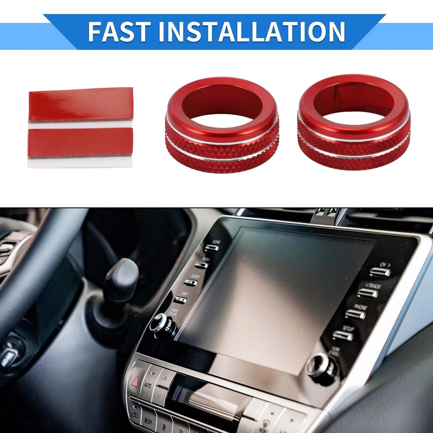 Red Audio Radio Tune Switch Knob Cover Ring for Toyota Tacoma (2020-2022)