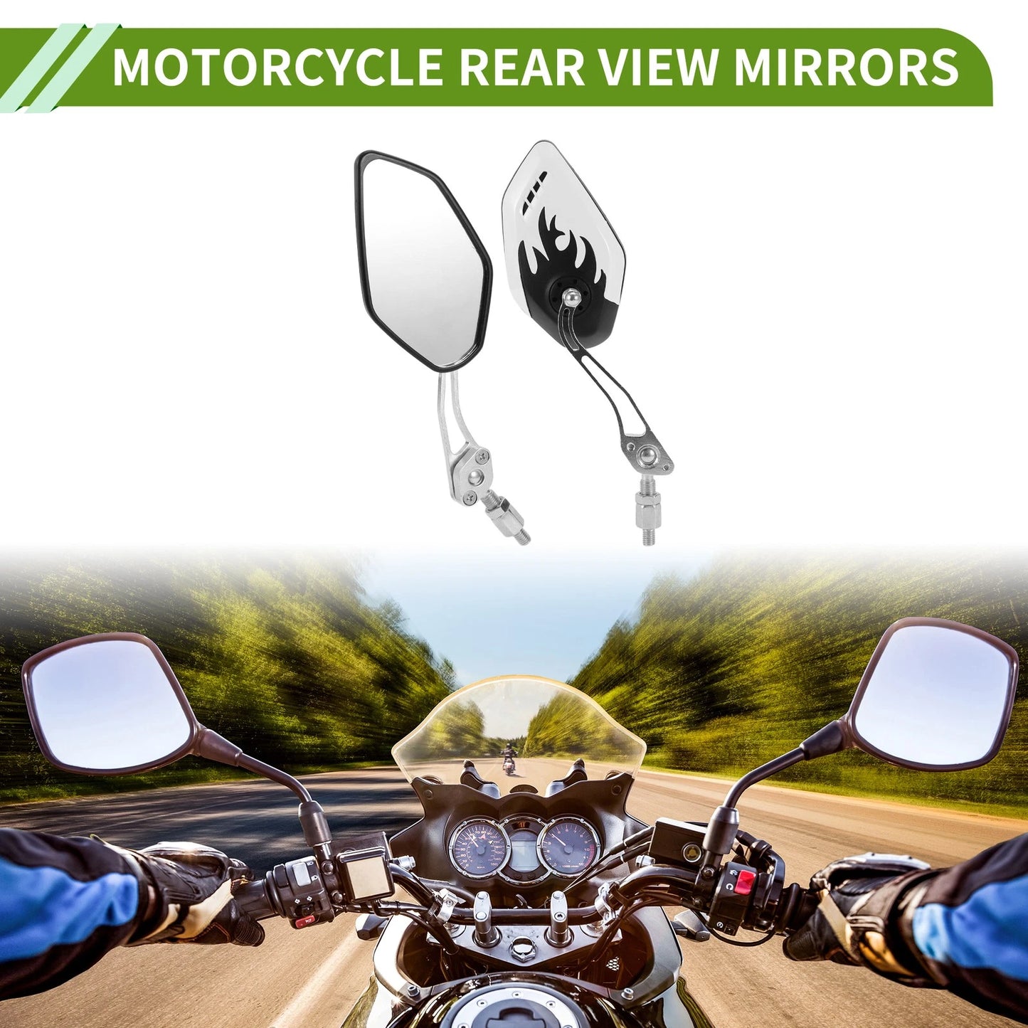 Rear View Mirror Polygonal Shape Black White Aluminum Alloy for M8/M10