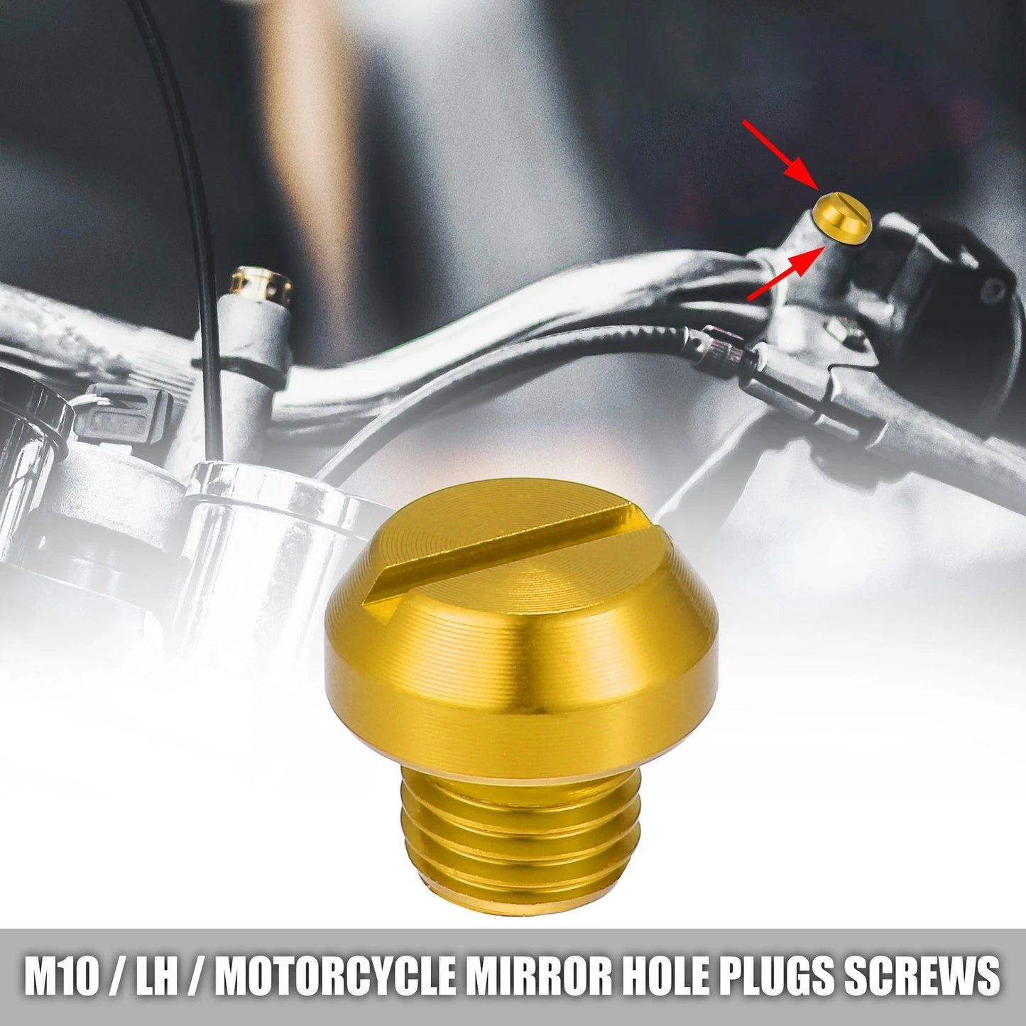 M10 Mirror Hole Screws Mirrors Caps Negative Gold Tone for Universal Motorcycle