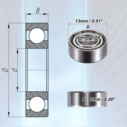 686ZZ 20pcs 6x13x5mm Double Metal Shield Deep Groove Ball Bearings for Machinery