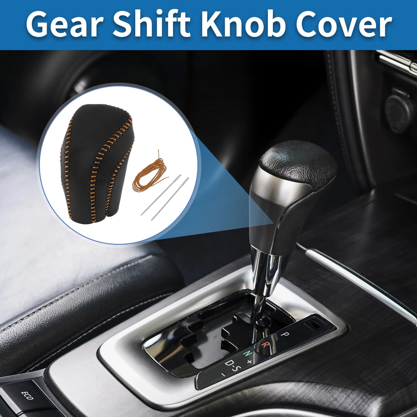 Gear Shift Knob Cover for Toyota Camry 2018-2024 Black Brown Faux Leather