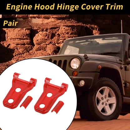 Engine Hood Hinge Cover for Jeep Wrangler JL JLU 2018-2024 - 1 Pair Red Plastic