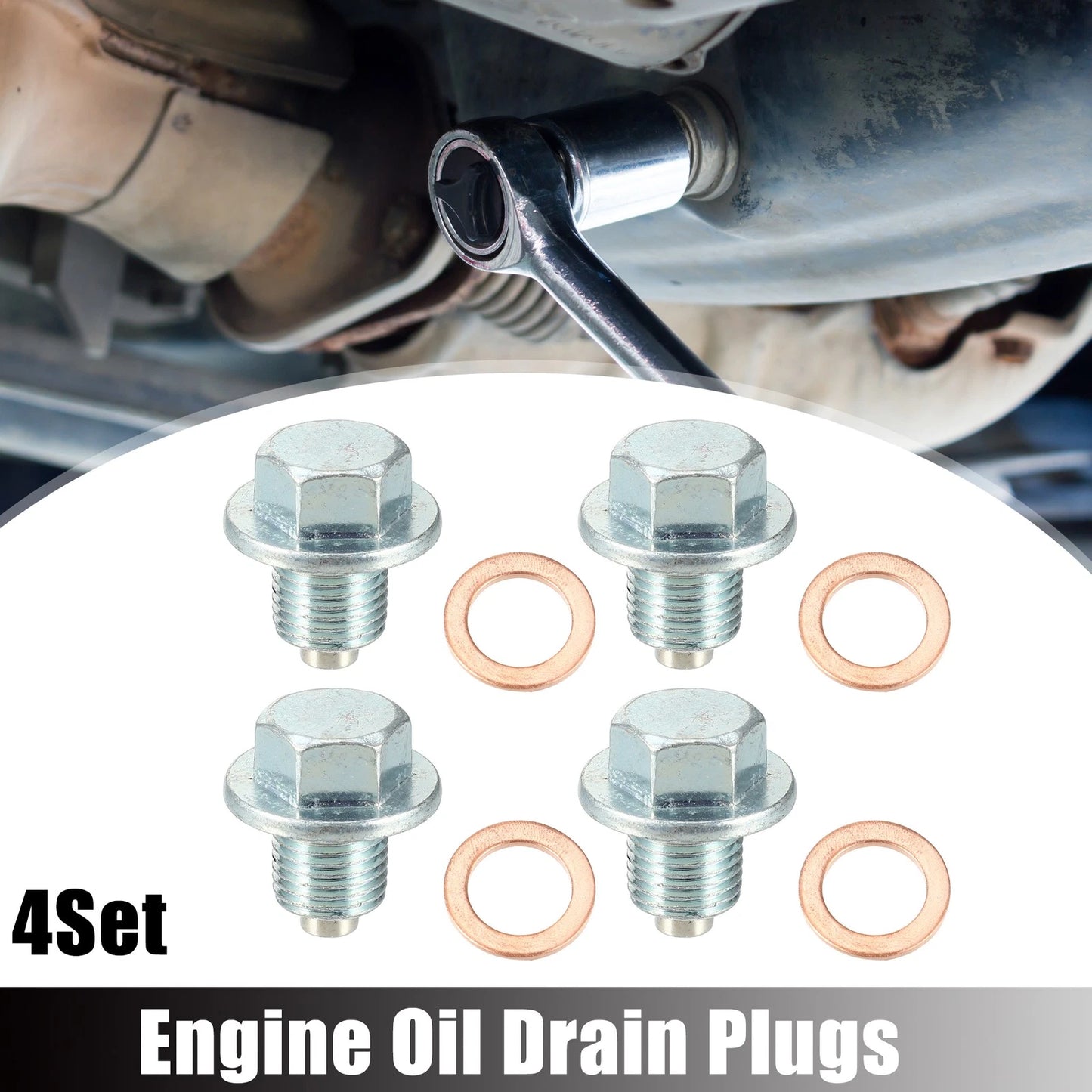 4 x M12x1.25 Car Oil Drain Plug with Washers for Toyota Silver Tone