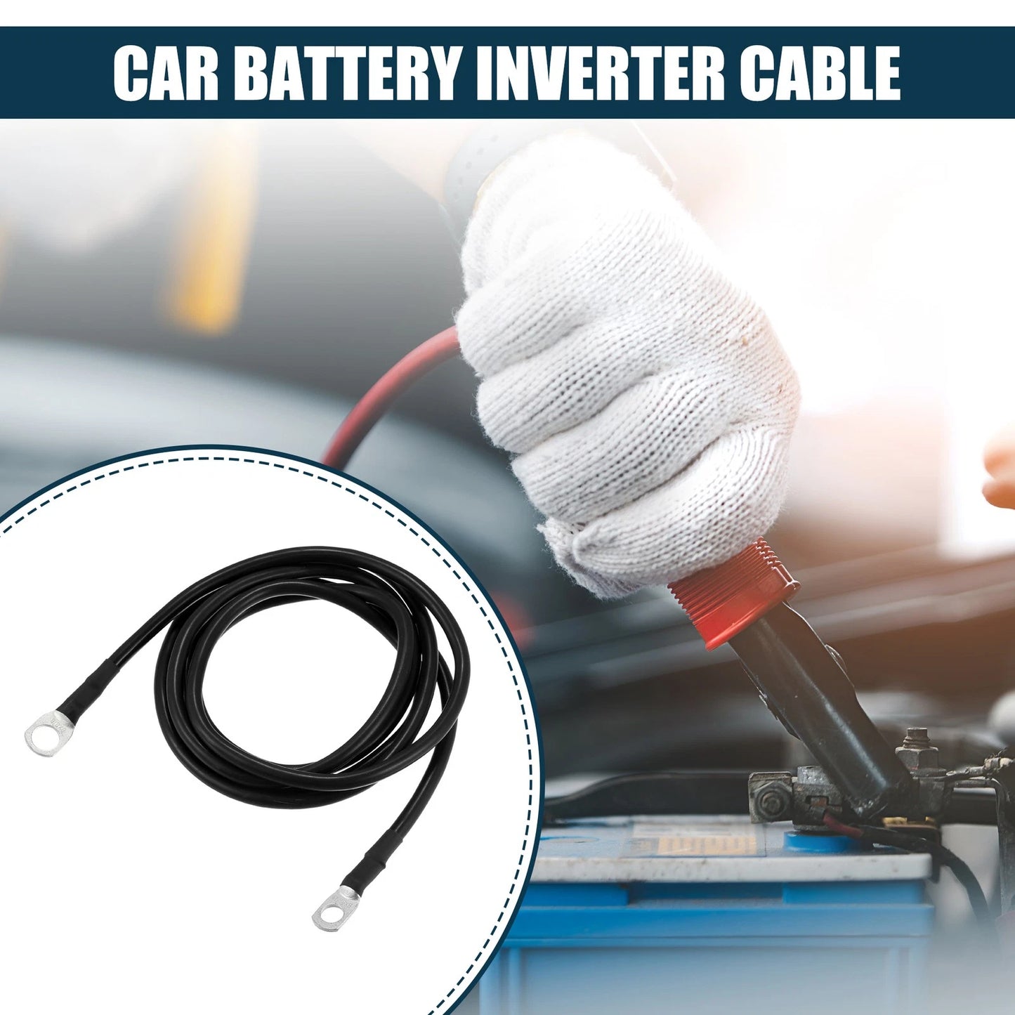 Inverter Cable for Car Marine Battery 5/16"-3/8" 6ft Copper Wire Black