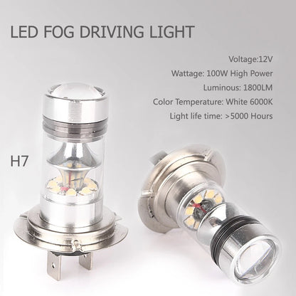 6000K H7 100W LED 20-SMD Projector Fog Driving DRL Light Bulbs for Car