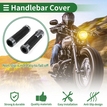 7/8" 22mm Motorcycle Hand Grips Cover Kit End Grips Silver Tone