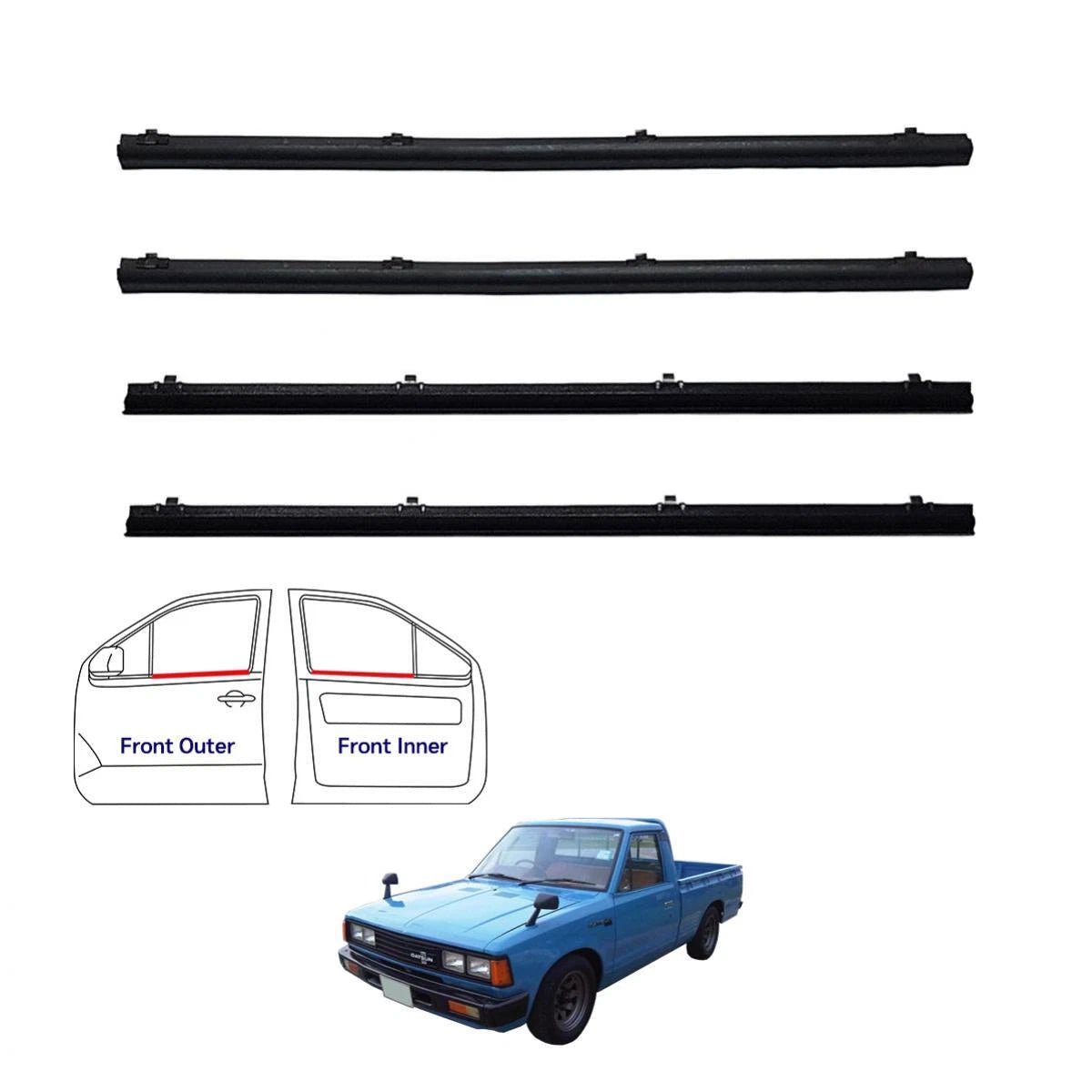 Set Weatherstrip Door Belt Outer Inner LH+RH with Vent Fit Datsun 720 Ute 80-86