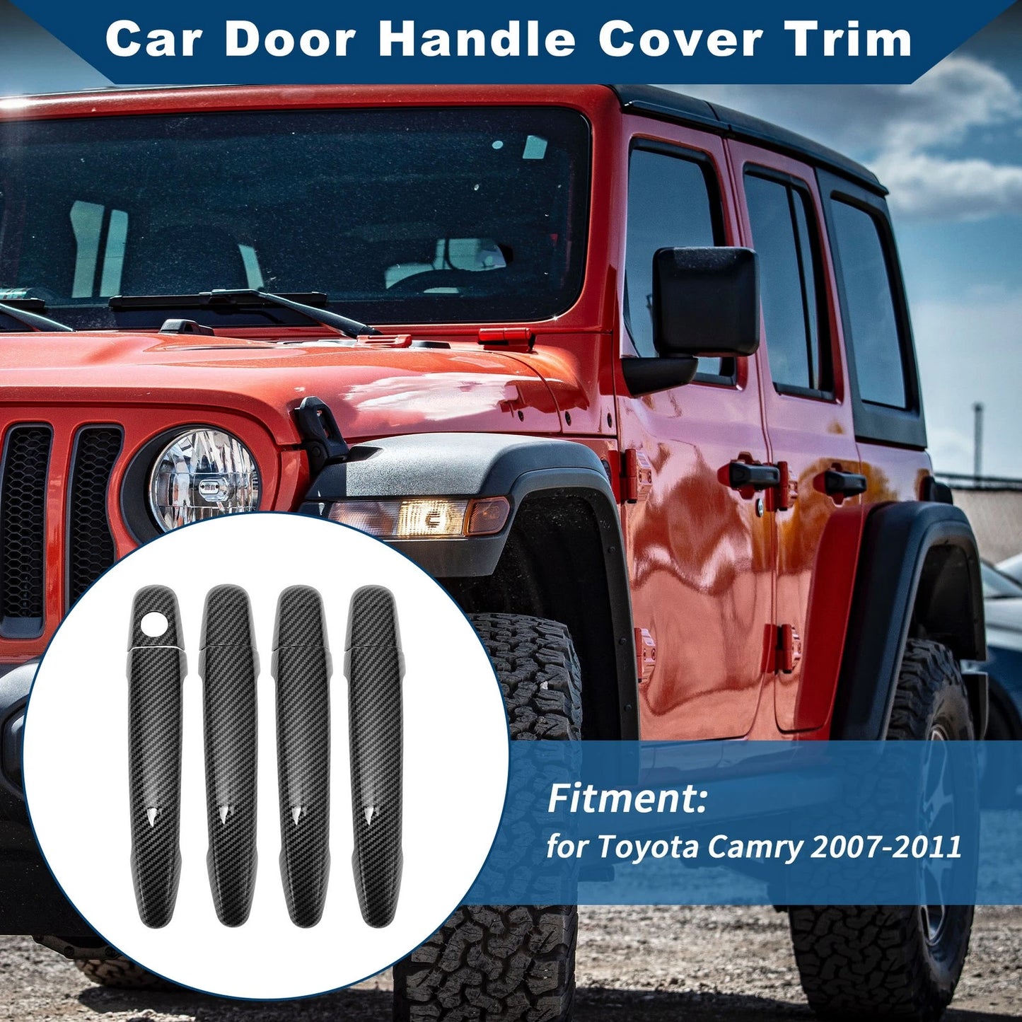 Carbon Fiber Black Door Handle Cover Trim for Toyota Camry (2007-2011)
