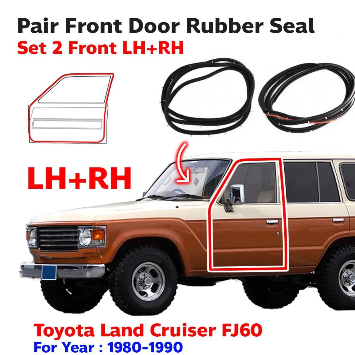 Door Rubber Seal Front FL+FR Fits Toyota Land Cruiser FJ60 BJ60 FJ62 1980-90