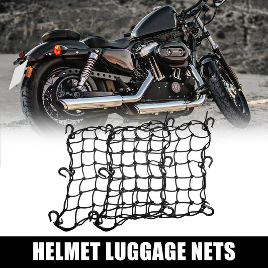 2 x 40x40cm 49 Holes Luggage Cargo Net Bag 6 Hooks Black for Motorcycle