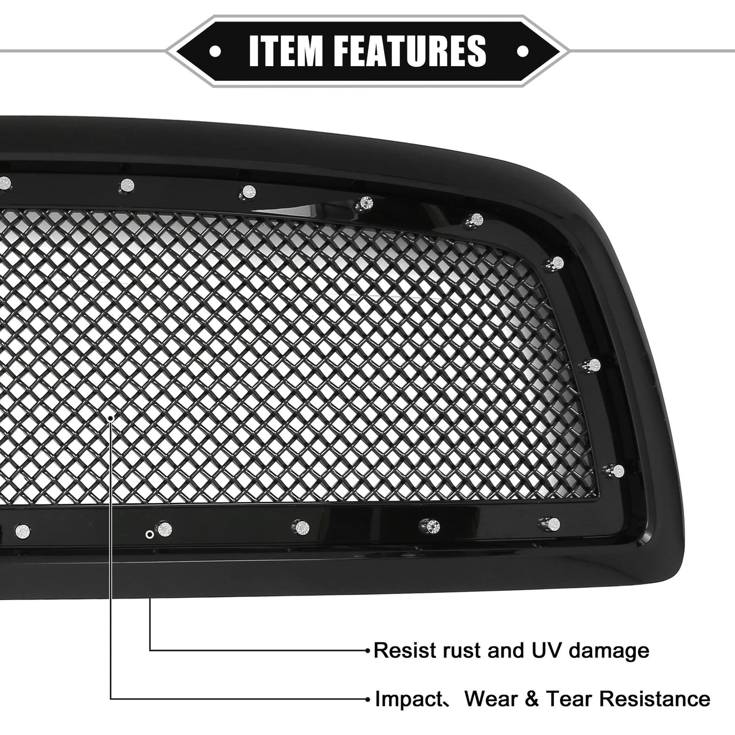 Front Grille Assembly for Dodge Ram 1500 2011-2012 Gloss Black