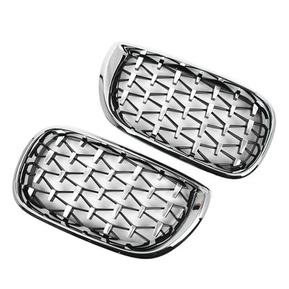 Pair Front Kidney Grille for BMW E46 4D (2002-2005) Chrome Diamond Style