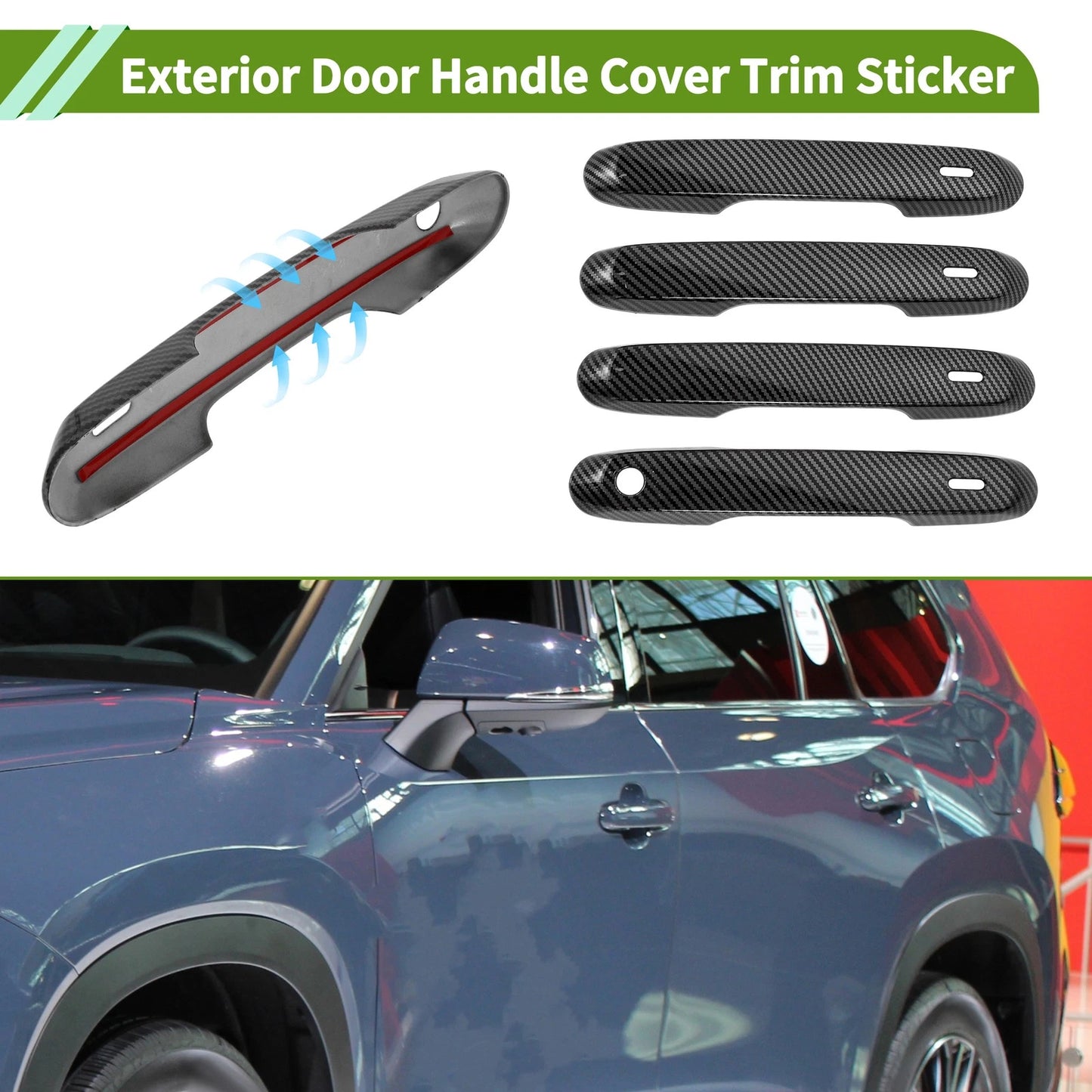 Exterior Door Handle Cover Trim Carbon Fiber Black for Toyota Grand Highlander