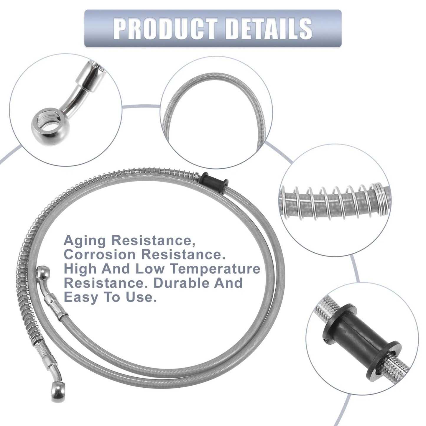 55.12" 10mm Brake Line Oil Hose Stainless Steel for Motorcycle