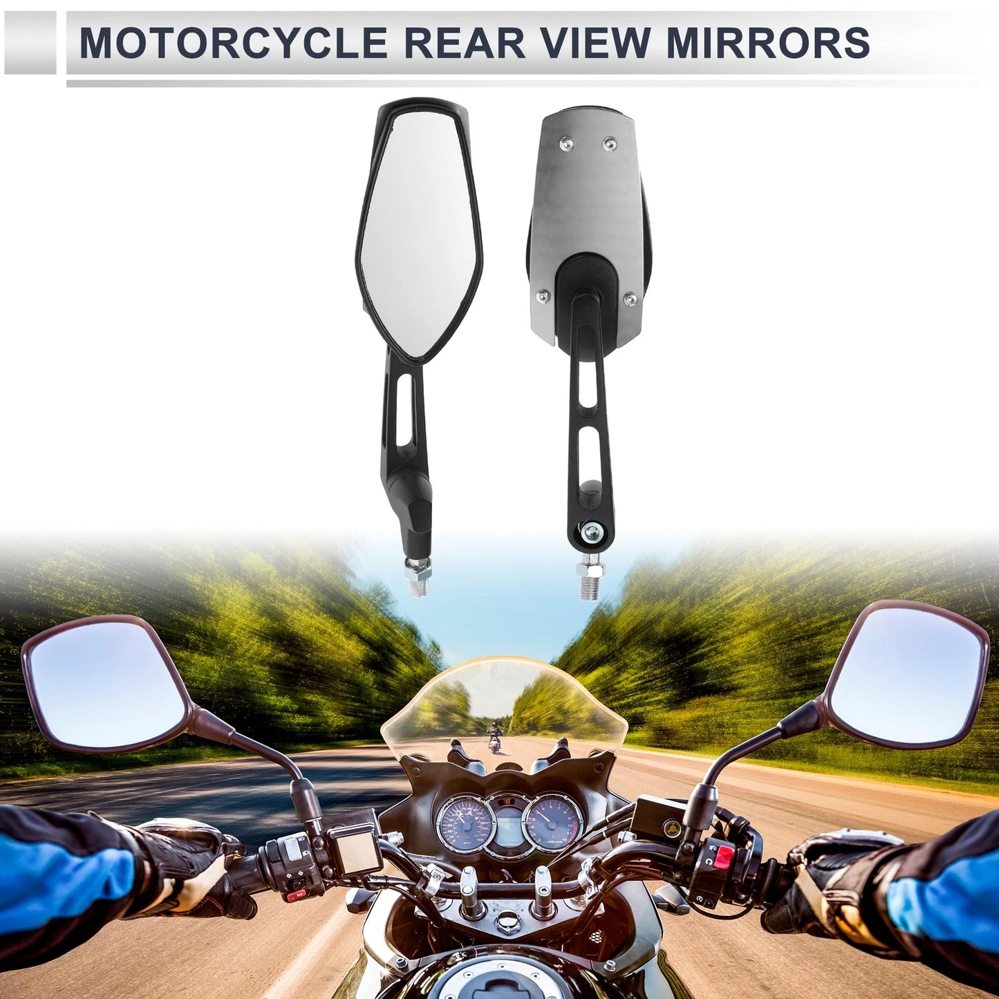 M8/M10 Motorcycle Rear View Mirrors - Handlebar Mirrors Aluminum Black Silver Tone