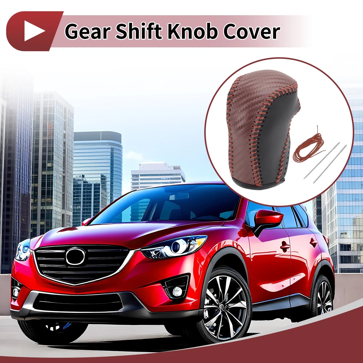 Car Gear Shift Knob Cover for Mazda CX-5 (2013-2014) Black Brown Faux Leather