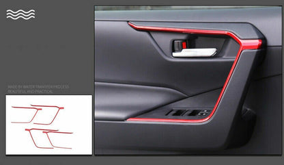 4 x ABS Red Door Upper Armrest Stripe Cover Trim for Toyota RAV4 (2019–2023)
