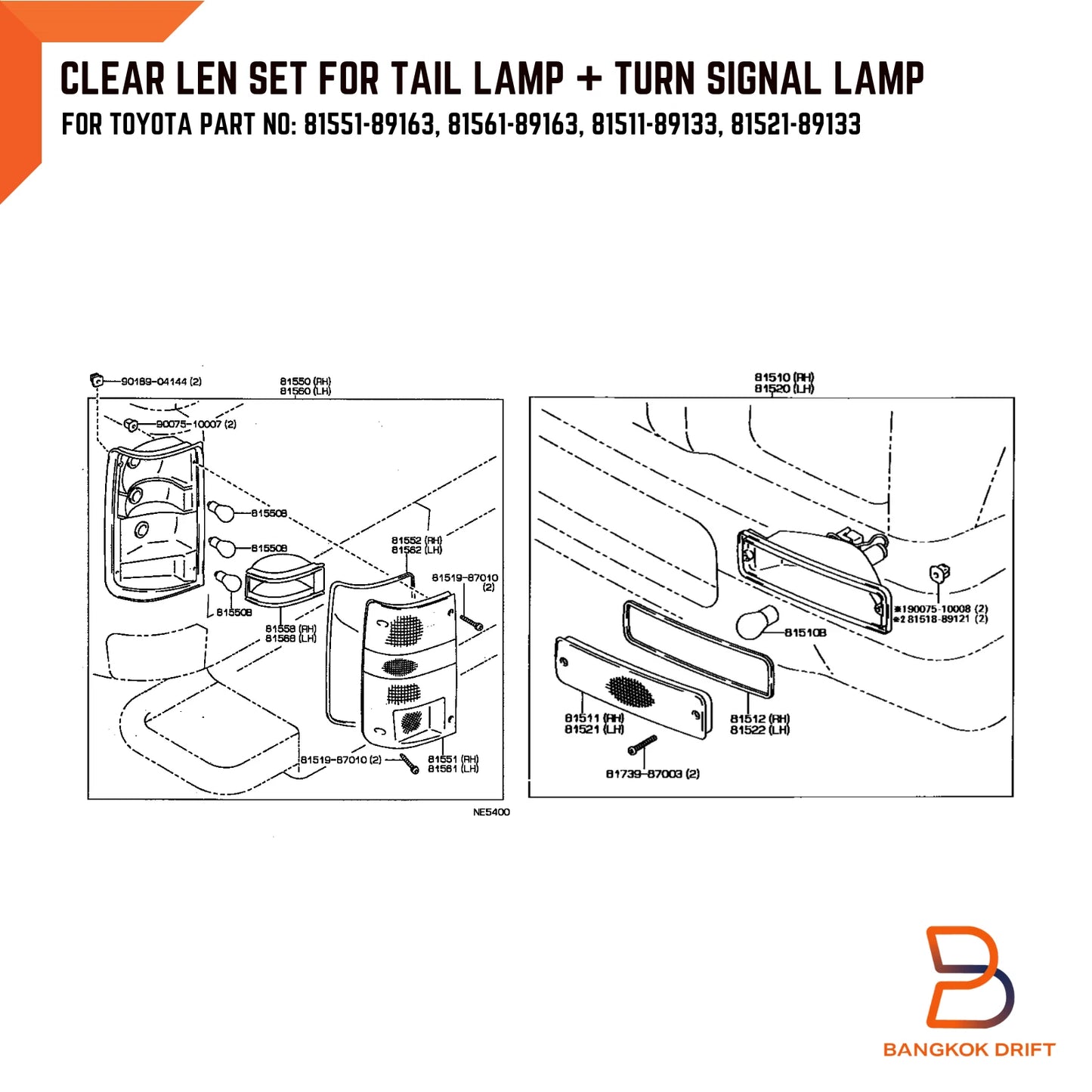Clear Lens Set Turn Signal Bumper Light Tail Rear Lamp for Toyota Hilux (88-96)