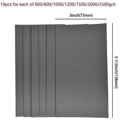 Sandpaper 70x Wet/Dry 3x5-1/2 600-2500 Grit for Auto Car Polisher Tool