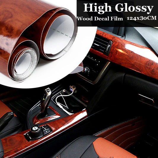 1x Glossy Wood Grain Vinyl Car Wrap Roll Sticker Decal DIY 30x124CM Maroon