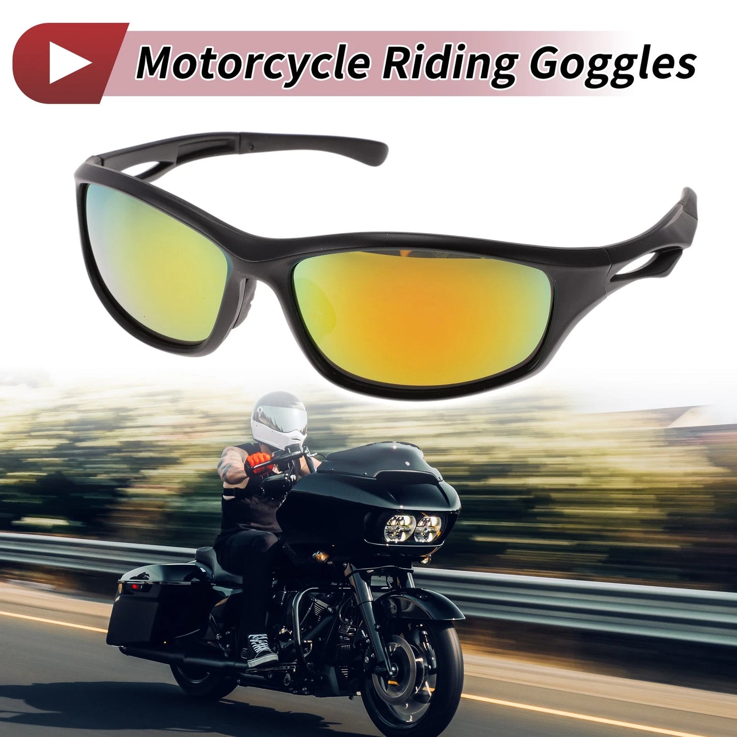1 x Goggles Motorcycle Riding Red Lens Black Frame PC Cycling Sunglasses