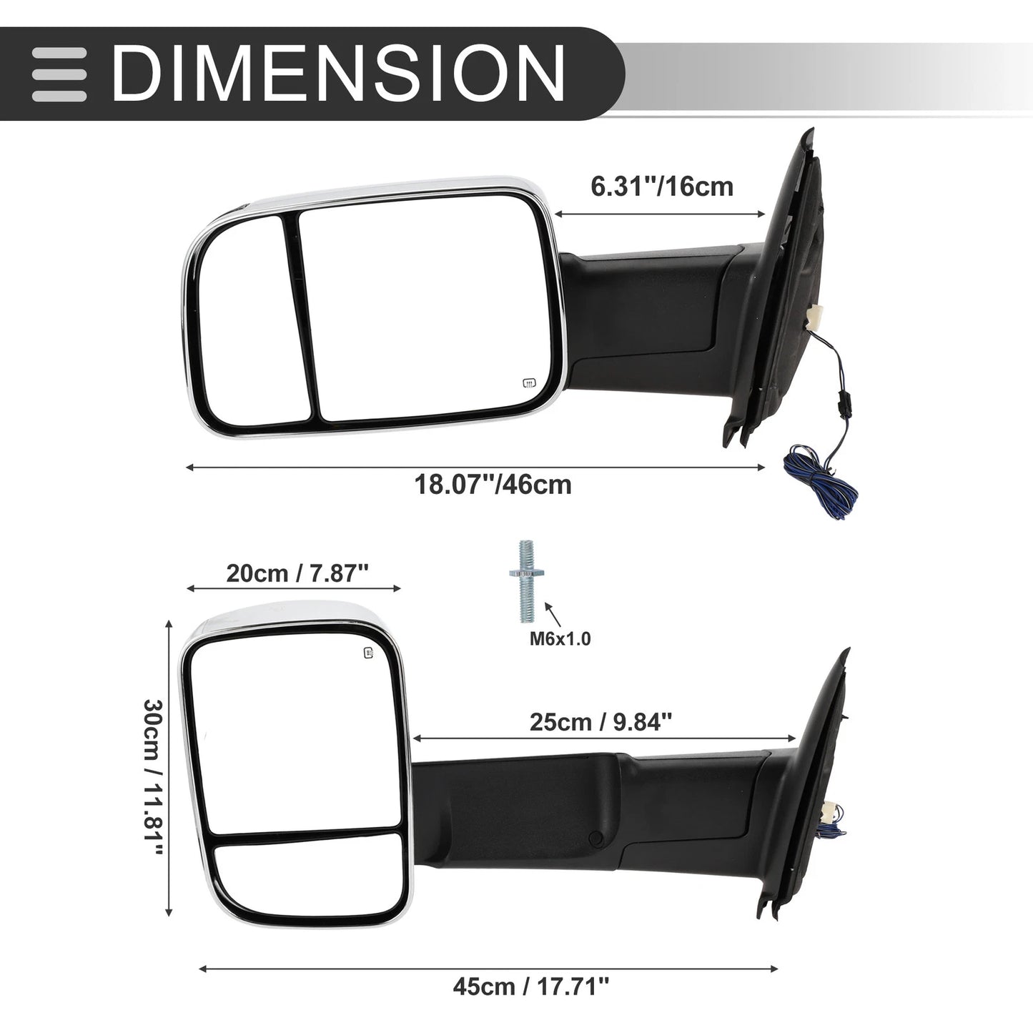 Tow Mirrors for Dodge Ram 1500 with Turn Signal Light Silver Tone 2 x