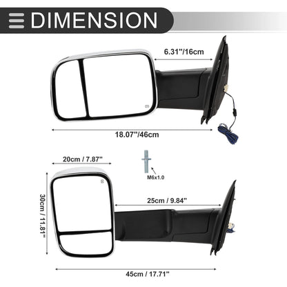 Tow Mirrors for Dodge Ram 1500 with Turn Signal Light Silver Tone 2 x