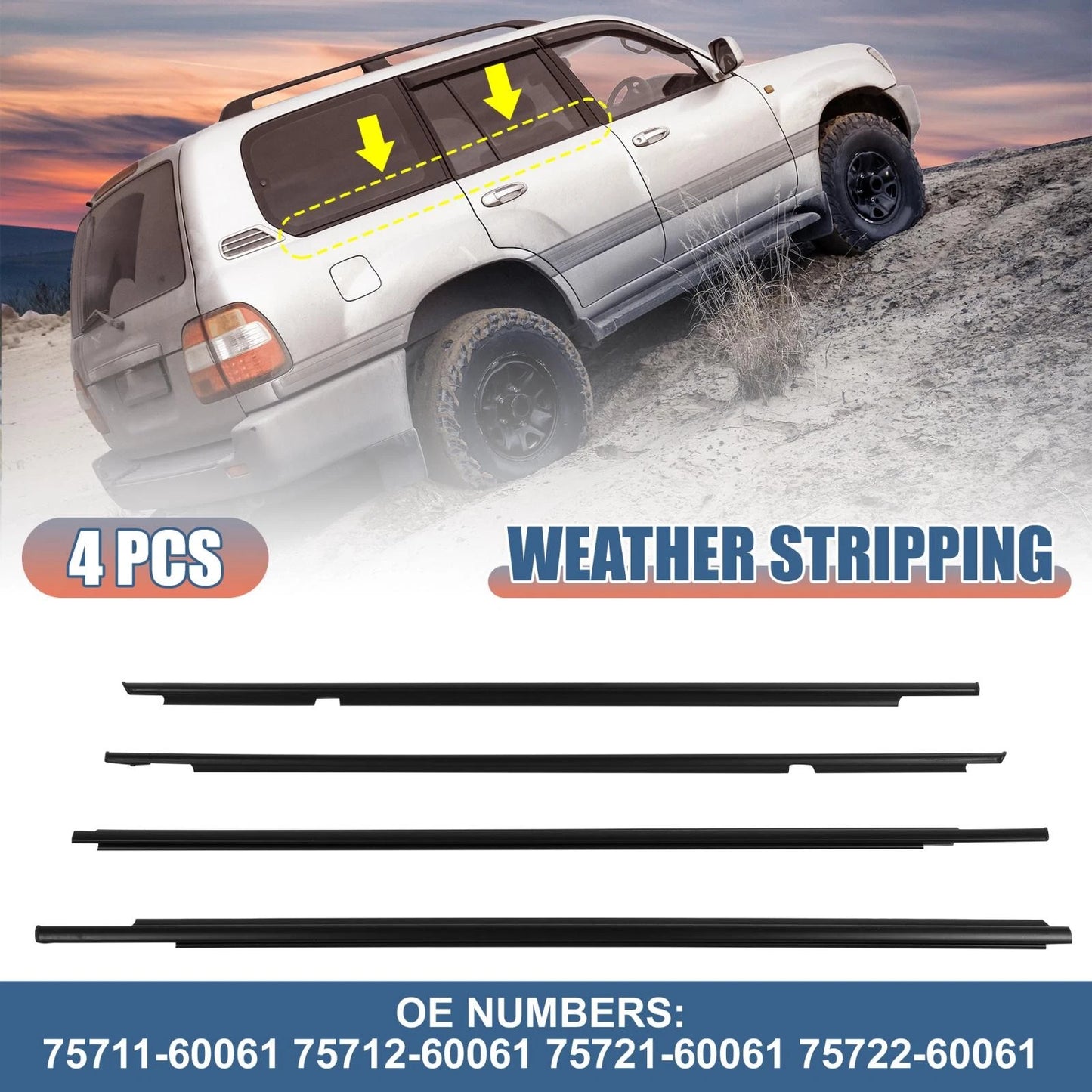 4x Door Belt Seal for Toyota Land Cruiser Prado / Lexus GX470 (2003–2009)
