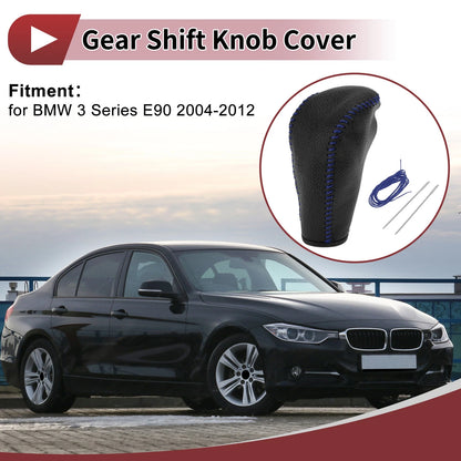 Gear Shift Knob Cover for BMW 3 Series E90 Black Blue Faux Leather (2004-2012)