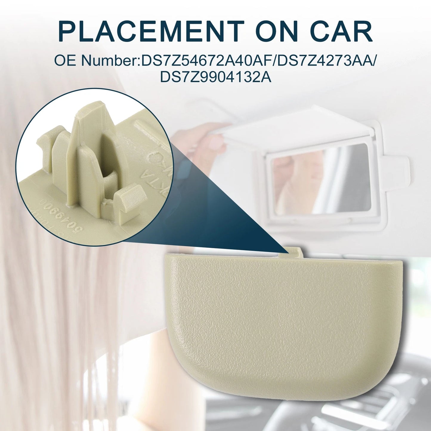 Makeup Mirror Cover Sun Visor Cap Clip for Ford (2015-2023) - Beige 1 Set