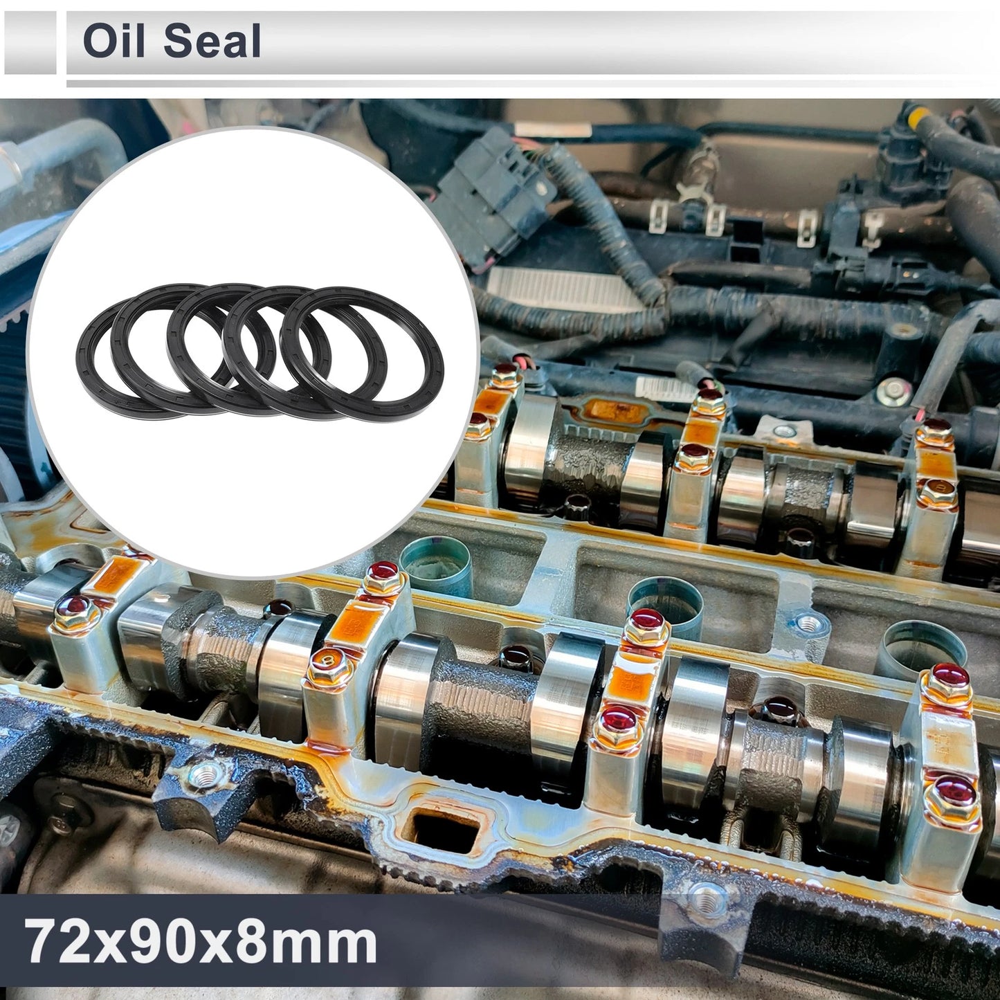 Oil Seal Rotary Shaft Seal Nitrile Rubber 72x90x8mm Black 5 Pcs