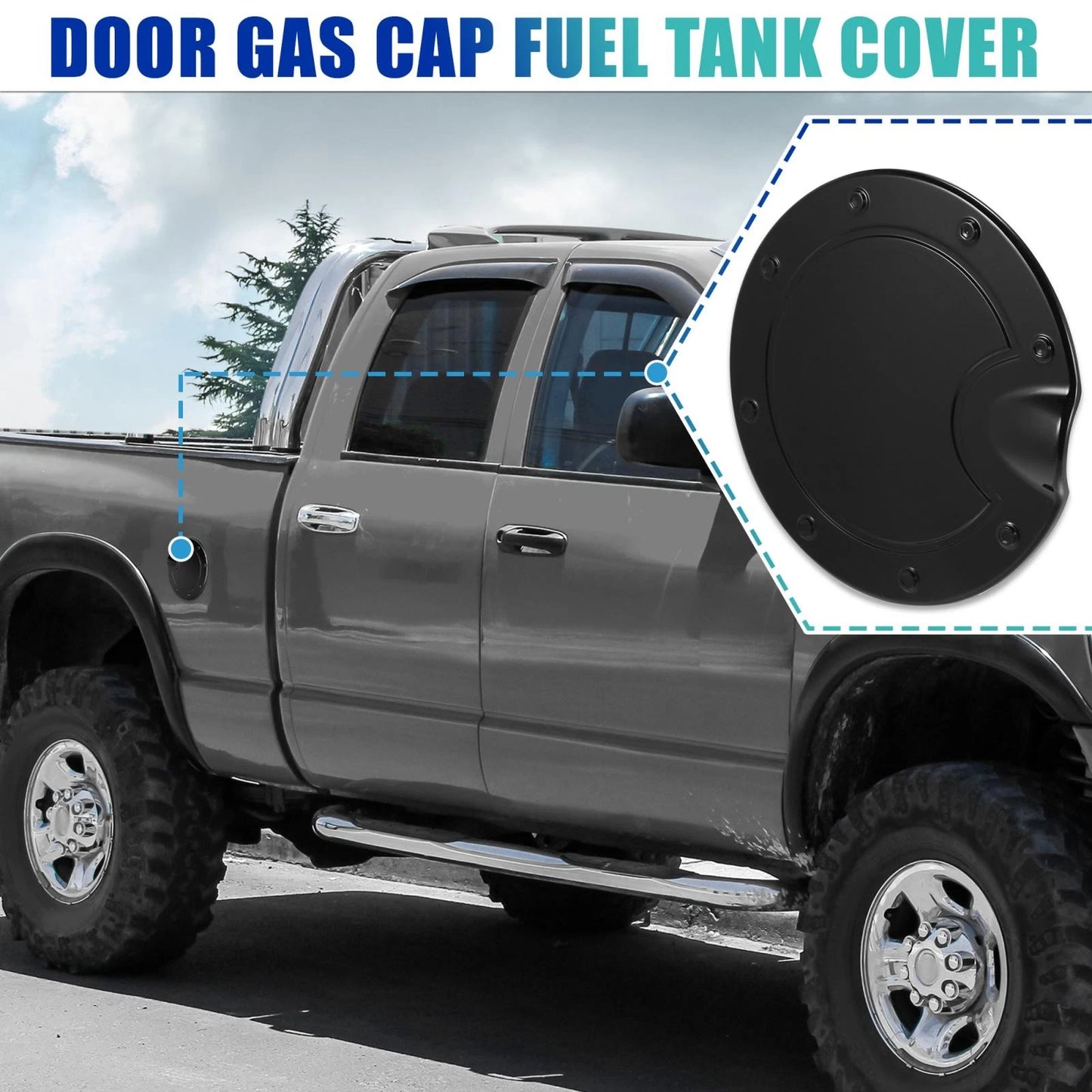Black Fuel Tank Cover Door Gas Filler Cap for Dodge Ram (2010-2017)