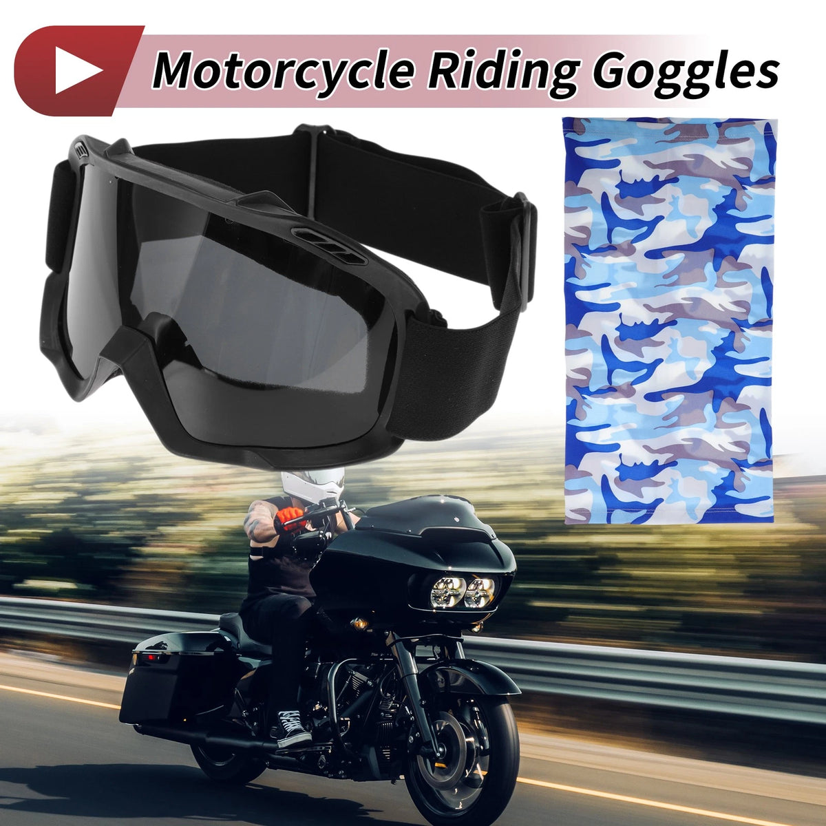 Riding Goggles Deep Gray Lens Black Frame PC TPU for Motorcycle Cycling Sunglasses