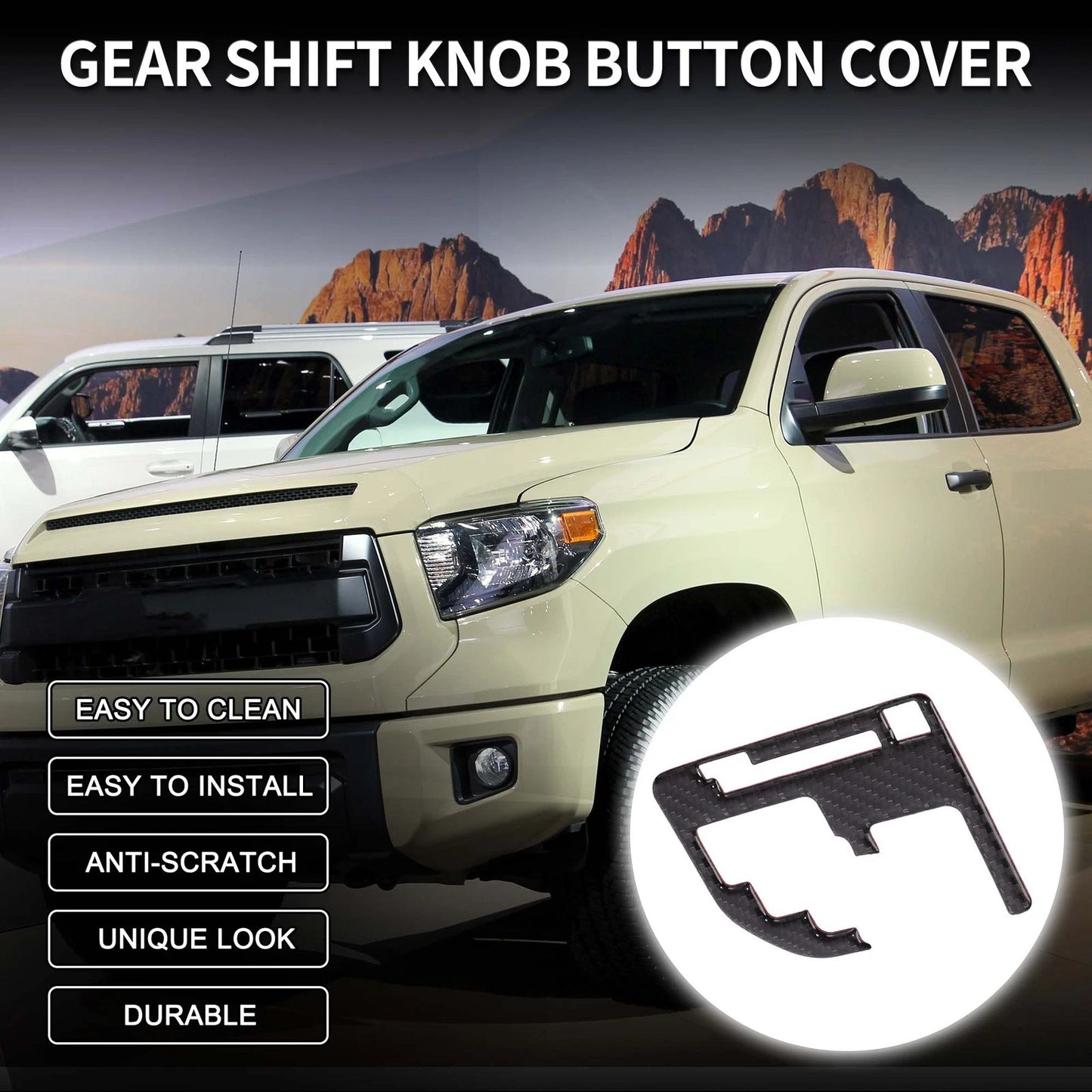Car Gear Shift Box Panel Decal for Toyota Tundra (2014-2018) - Black Carbon Fiber