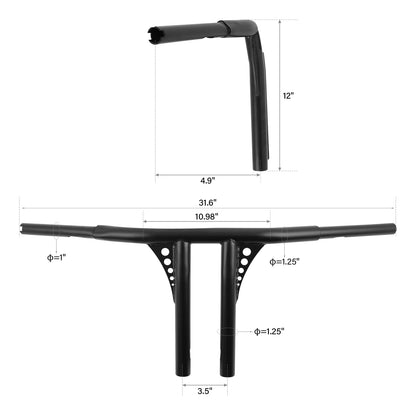 12" Rise 1.25" T-Bar Handlebar for Harley Softail Fatboy Road King