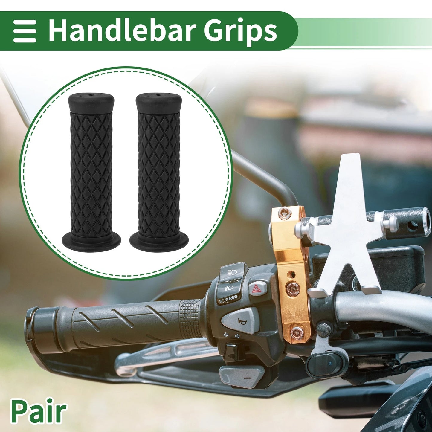 1x 25mm Hand Grips for Motorcycle TPU Black