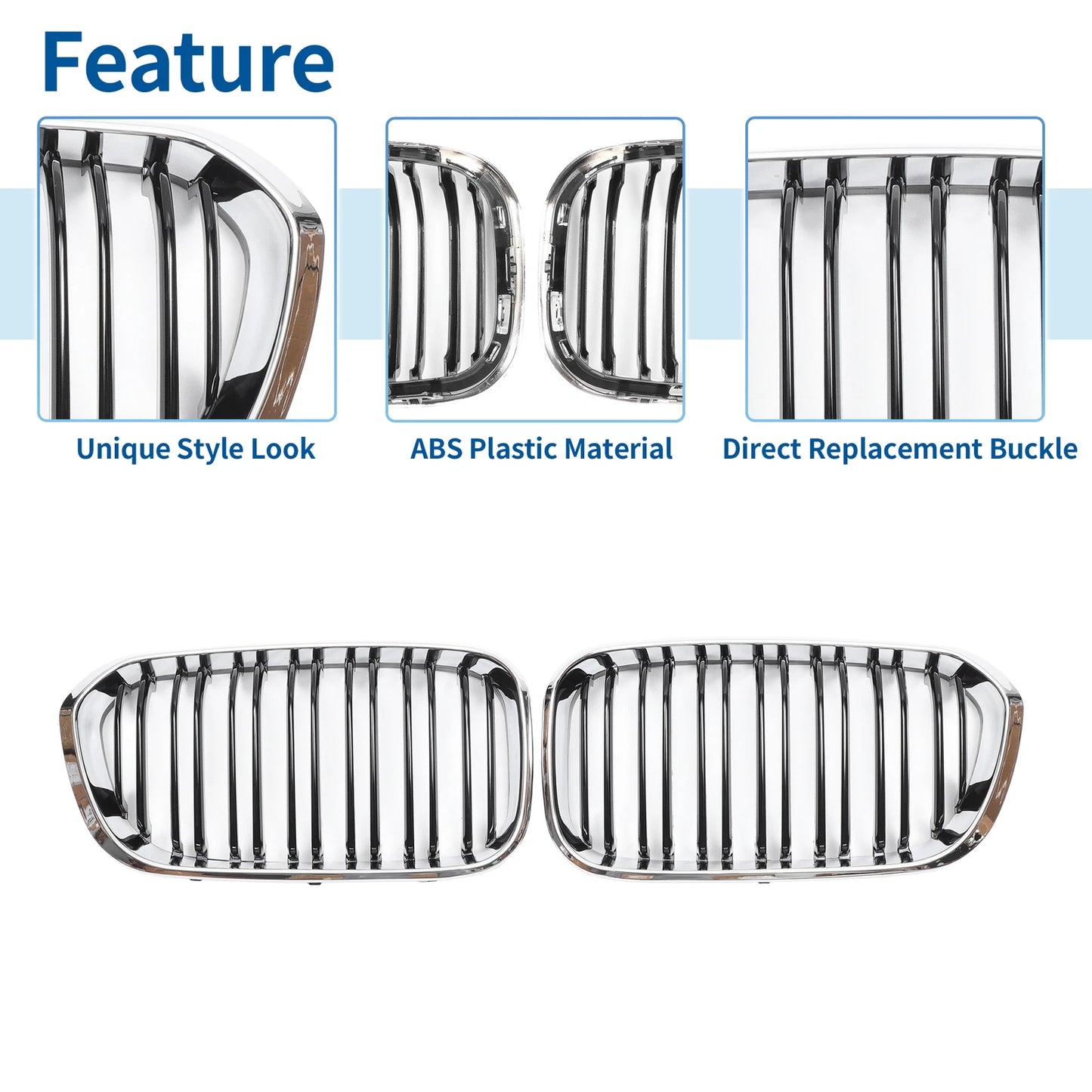 Front Upper Bumper Grille for BMW 1 Series F20 Chrome Silver Tone (2011-2019)